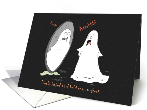 Ghost and Reflection Scare Each Other Silly, Funny Halloween card