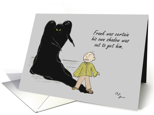 Man Scared of His Own Shadow, Funny Halloween Cartoon card (1483730)