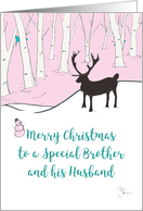 Gay Christmas Brother and Husband Whimsical Reindeer Pink Forest card
