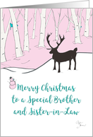 Merry Christmas Brother and Wife Whimsical Reindeer Pink Forest card