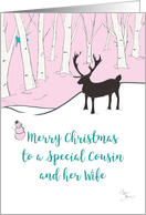 Lesbian Christmas Cousin and Wife Whimsical Reindeer Pink Forest card