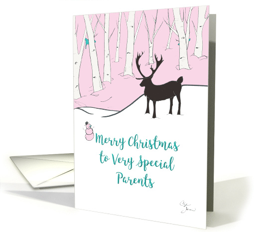 Merry Christmas Special Parents Whimsical Reindeer Pink Forest card
