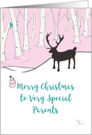 Merry Christmas Special Parents Whimsical Reindeer Pink Forest card