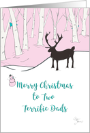 Gay Christmas Two Terrrific Dads Whimsical Reindeer Pink Forest card