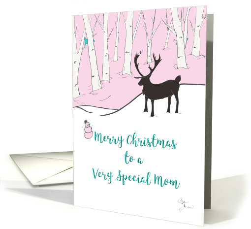 Merry Christmas Special Mom Whimsical Reindeer Pink Forest card