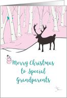 Merry Christmas Special Grandparents Whimsical Reindeer Pink Forest card