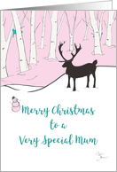 Merry Christmas Special MUM Whimsical Reindeer Pink Forest card