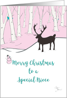 Merry Christmas Special Niece Whimsical Reindeer Pink Forest card