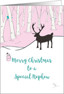 Merry Christmas Special Nephew Whimsical Reindeer Pink Forest card