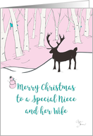 Lesbian Christmas Niece and Wife Whimsical Reindeer Pink Forest card