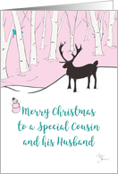Gay Christmas Cousin and Husband Whimsical Reindeer Pink Forest card