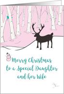 Lesbian Christmas Daughter and Wife Whimsical Reindeer Pink Forest card