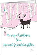 Merry Christmas Special Granddaughter Whimsical Reindeer Pink Forest card