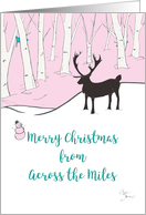 Merry Christmas from Across the Miles Whimsical Reindeer Pink Forest card