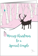 Merry Christmas Special Couple Whimsical Reindeer Pink Forest card