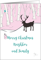 Merry Christmas Neighbor and Family Whimsical Reindeer Pink Forest card