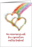 Gay Son and Husband Anniversary Wish Colorful Rainbow and Hearts card