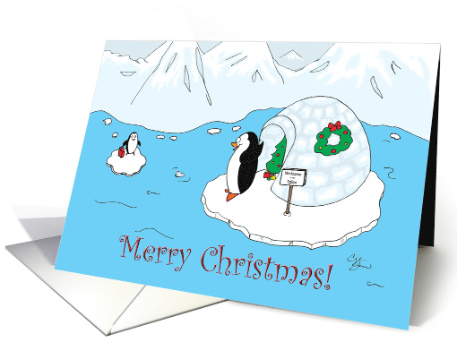 Humorous Christmas, Penguins Visiting, Igloo, Ice card (1509998)