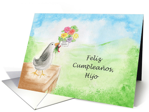 Feliz Cumpleanos Hijo, Pajaro con Flores card (1521512)