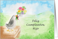 Feliz Cumpleanos Hijo, Pajaro con Flores card