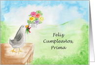Feliz Cumpleanos Prima, Pajaro con Flores card