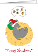 Humorous Cartoon Mouse Dreaming of Getting Cheese for Christmas card