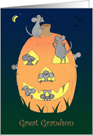 Happy Halloween, Great Grandson, Cute Cartoon Mice Carving Pumpkin card