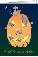 Happy Halloween Great Granddaughter Cute Cartoon Mice Carving Pumpkin card