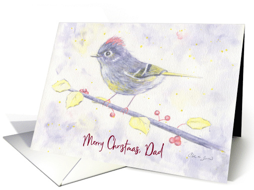 Merry Christmas Dad Whimsical Purple Watercolor Bird with Holly card