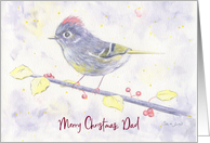 Merry Christmas Dad Whimsical Purple Watercolor Bird with Holly card
