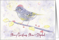 Merry Christmas MUM and Step Dad Whimsical Purple Watercolor Bird card