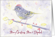 Merry Christmas Mom and Stepdad Whimsical Watercolor Bird and Holly card