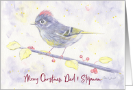 Merry Christmas Dad and Step MUM Whimsical Purple Watercolor Bird card