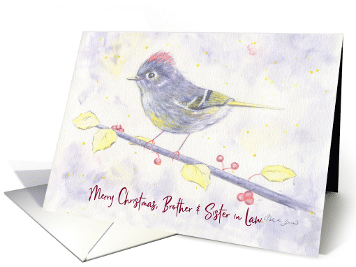 Merry Christmas Brother and Wife Whimsical Purple Watercolor Bird card