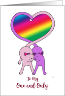 Lesbian Happy Valentines One and Only Cute Cartoon Cat Couple Heart card