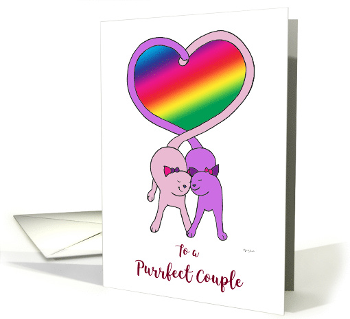 Lesbian Happy Anniversary Purrfect Couple Cute Cats Rainbow Heart card