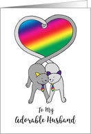 Gay Happy Anniversary to My Adorable Husband Cute Cats Rainbow Heart card