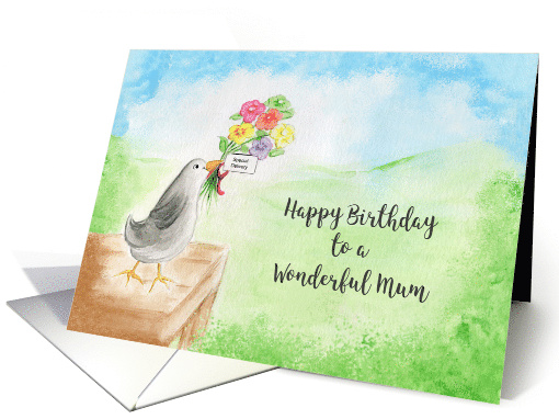 Happy Birthday, Wonderful MUM, Bird with Flowers card (1567654)