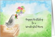 Happy Birthday, Wonderful MUM, Bird with Flowers card