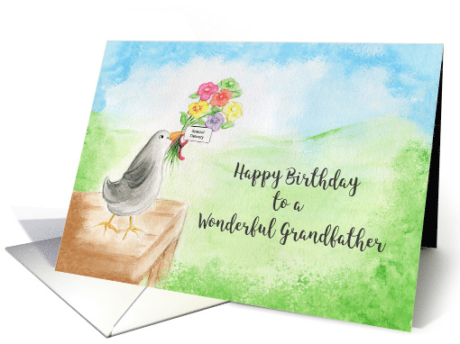 Happy Birthday, Wonderful Grandfather, Bird with Flowers card