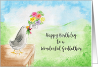 Happy Birthday, Wonderful Godfather, Bird with Flowers card
