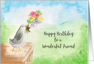Happy Birthday, Wonderful Friend, Bird with Flowers card