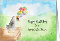 Happy Birthday, Wonderful Man, Bird with Flowers card