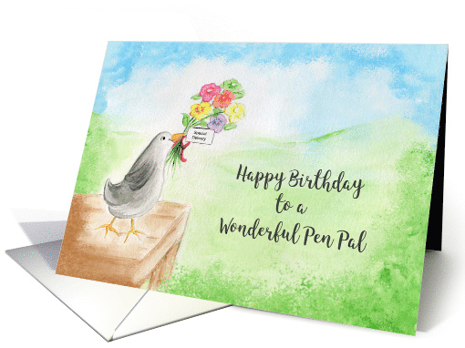 Happy Birthday, Wonderful Pen Pal, Bird with Flowers card (1569042)