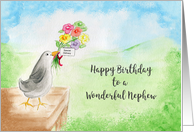 Happy Birthday, Wonderful Nephew, Bird with Flowers card