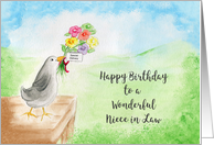 Happy Birthday, Wonderful Niece in Law, Bird with Flowers card