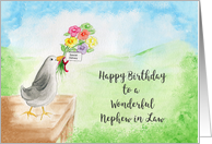 Happy Birthday, Wonderful Nephew in Law, Bird with Flowers card