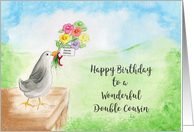 Happy Birthday, Wonderful Double Cousin, Bird with Flowers card