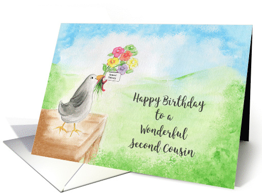 Happy Birthday, Wonderful Second Cousin, Bird with Flowers card