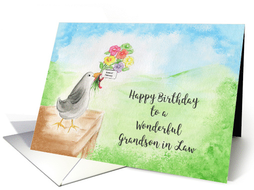 Happy Birthday, Wonderful Grandson in Law, Bird with Flowers card